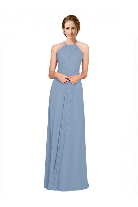 Shop Pleated Halter Neckline A-Line Chiffon Bridesmaid with Criss Cross Back Ottawa