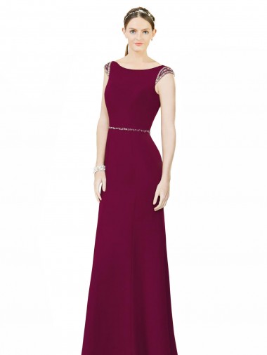 Shop Slim Chiffon Bridesmaid Dress with Embellished Capped Sleeves Ottawa