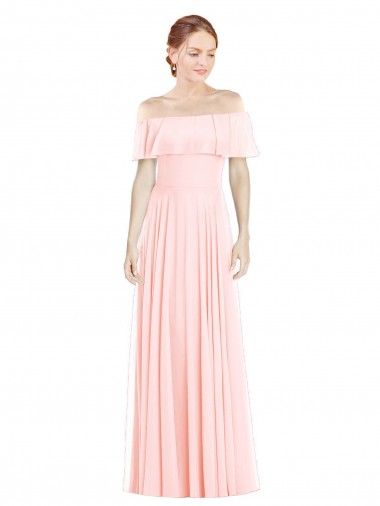 Shop Off the Shoulder Long Bridesmaid Dress With Ruffle Overlay Ottawa