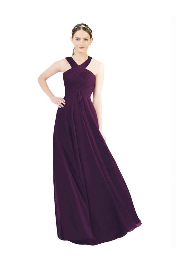 Shop Draped Long Chiffon Bridesmaid Dress with Unique Crossed Neckline Ottawa