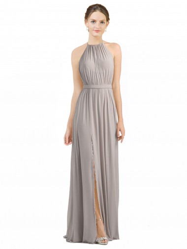 Shop Backless Halter Chiffon Bridesmaid Dress with Front Slit and Tie Open Back Ottawa