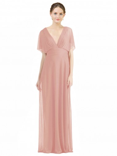 Shop Draped Short Sleeves Long Chiffon A-Line Bridesmaid Dress Ottawa