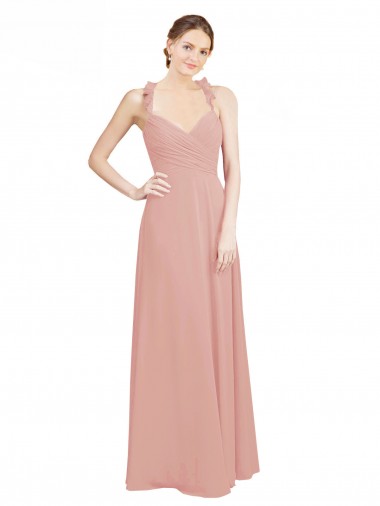 Shop Ruched Sweetheart Halter Neckline Chiffon Bridesmaid Dress with Tie Open Back Ottawa