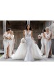 Shop Chiffon Long Champagne Bridesmaid Dress with Sexy High Slit and Front Ruffles Ottawa