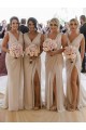 Shop Chiffon Long Champagne Bridesmaid Dress with Sexy High Slit and Front Ruffles Ottawa