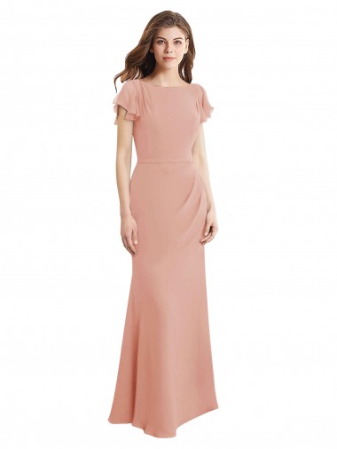 Shop Cap Sleeves Long Chiffon Bridesmaid Dress / Prom Dress with Low V-Back Ottawa