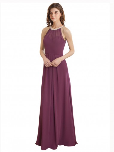 Shop High Neckline Long Chiffon Bridesmaid Dress with Beaded Trim Ottawa