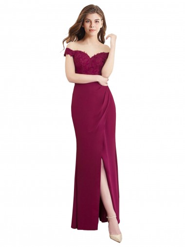 Shop Off the Shoulder Chiffon Bridesmaid Dress with Lace Appliques and Front Slit Ottawa