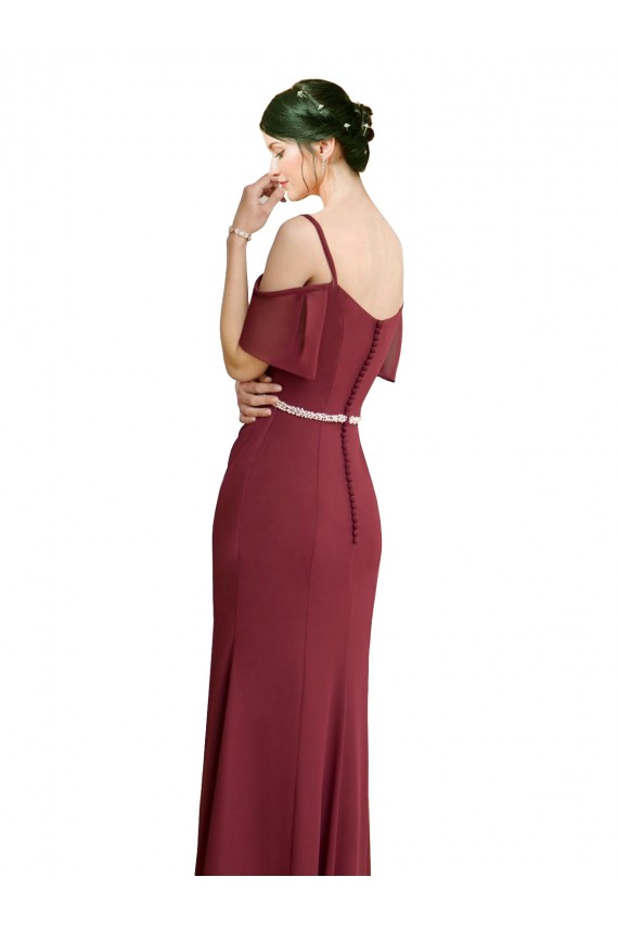 Shop Draped Cold Shoulder Long Chiffon Bridesmaid Dress with Spaghetti Straps Ottawa