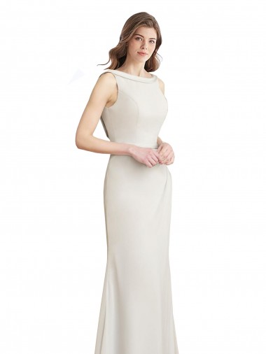 Shop Long Chiffon Bridesmaid Dress with Boat Neckline and Satin Collar Ottawa