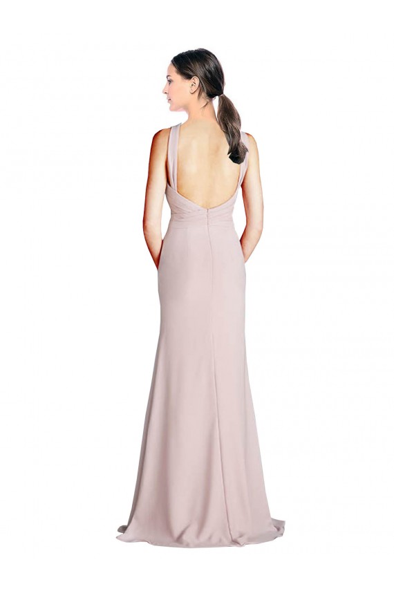 Shop Long Slim Chiffon Bridesmaid Dress with Ruffled Waist and Keyhole Ottawa