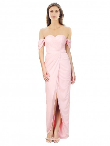Shop High Low Off the Shoulder Strapless Ruched Chiffon Bridesmaid Dress Ottawa