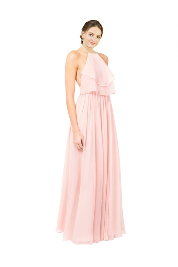 Shop Halter Neck Chiffon Bridesmaid Dress with Double Ruffle Front Ottawa