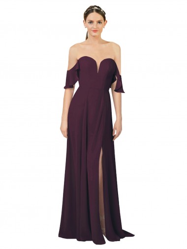 Shop Romantic Off-Shoulder Chiffon Bridesmaid Dress with Plunging V-Neck Ottawa
