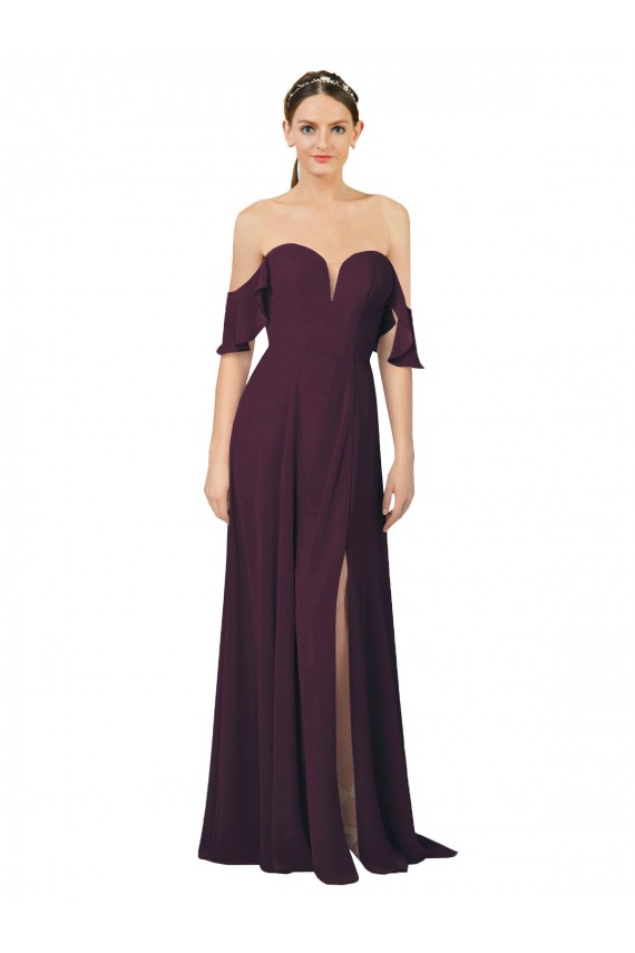 Shop Romantic Off-Shoulder Chiffon Bridesmaid Dress with Plunging V-Neck Ottawa