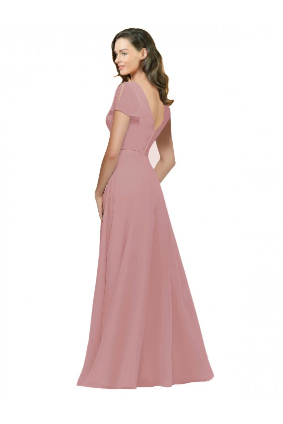 Shop Flutter Sleeves Short Chiffon Bridesmaid Dress with Tie Belt Ottawa