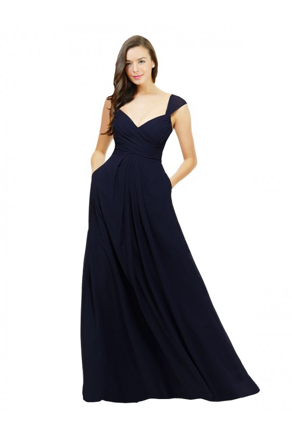 Shop Chiffon Bridesmaid Dress with Rouched Draped Bodice and Watteau Back Ottawa