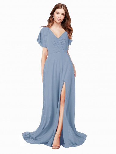 Shop Chiffon Bridesmaid Dress / Prom Dress with Flutter Sleeves and Front Slit Ottawa
