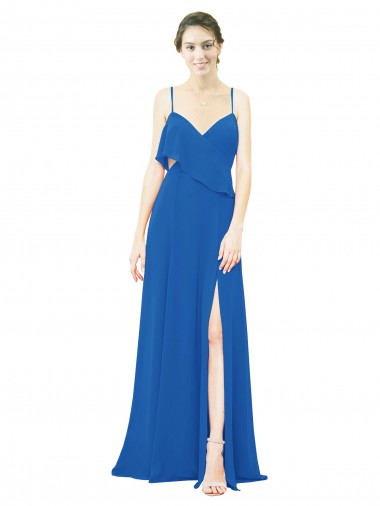 Shop Spaghetti Strap Chiffon Bridesmaids Dress with Asymmetrical Ruffle and Front Slit Ottawa