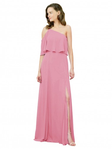 Shop Sleeved One Shoulder Chiffon Bridesmaids Dress with Draped Ruffle Overlay Ottawa