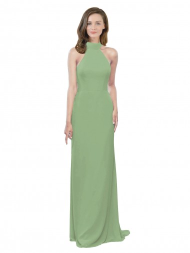 Shop High Collar Halter Neck Chiffon Bridesmaid Dress with Long Back Tie Ottawa