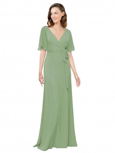 Shop Chiffon V-Neckline Wrap Bridesmaids Dress With Double Flutter Sleeve Ottawa