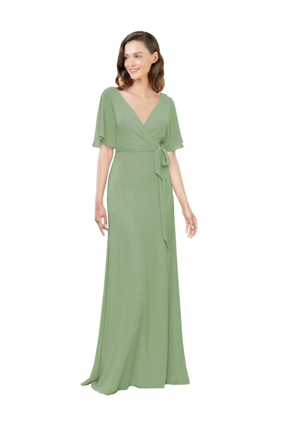 Shop Chiffon V-Neckline Wrap Bridesmaids Dress With Double Flutter Sleeve Ottawa