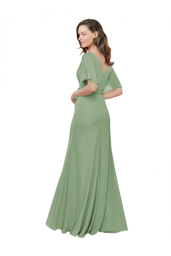 Shop Chiffon V-Neckline Wrap Bridesmaids Dress With Double Flutter Sleeve Ottawa
