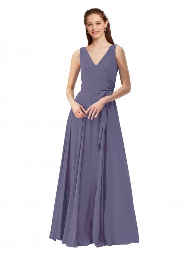 Shop V-Neck Long Draped A-Line Chiffon Bridesmaid Dress Ottawa