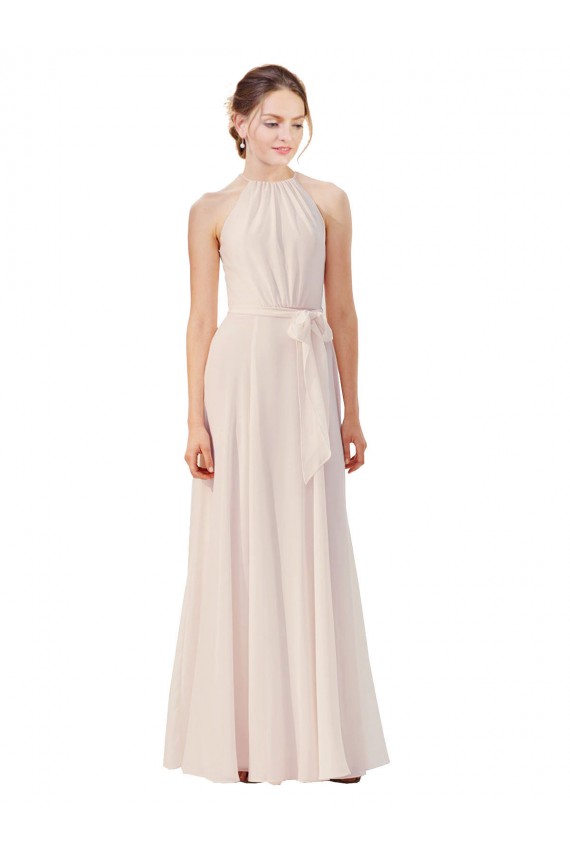 Shop Tie Neck Long Chiffon A-Line Bridesmaid Dress with Sheer Back Ottawa