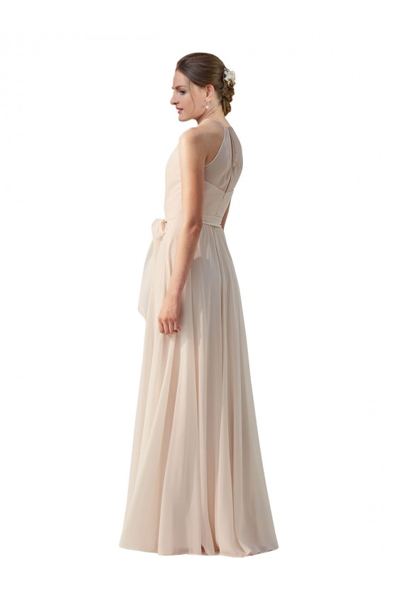 Shop Tie Neck Long Chiffon A-Line Bridesmaid Dress with Sheer Back Ottawa