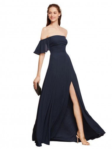 Shop Off the Shoulder Floaty Sleeves Chiffon Bridesmaid Dress / Prom Dress with High Slit Ottawa