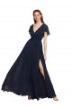 Shop Long V-Neck Chiffon Bridesmaid Dress with Slit and V-Back Ottawa