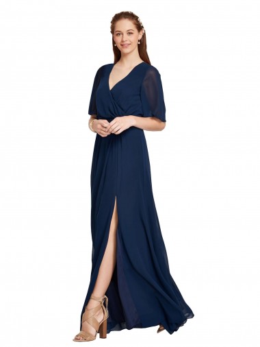 Shop V-Neck Plush Chiffon Bridesmaid Dress with Flutter Sleeves Ottawa