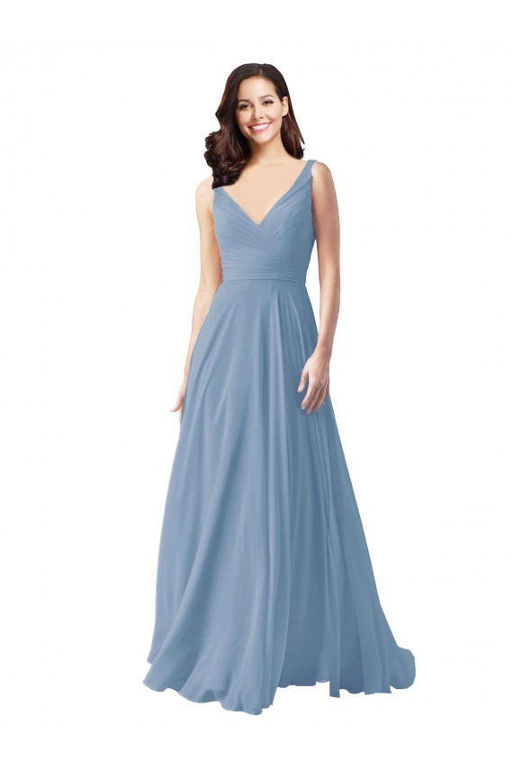 Shop Long Chiffon V-Neck and Self Sash Bridesmaid Dress with Shirred Criss Cross Bodice Ottawa