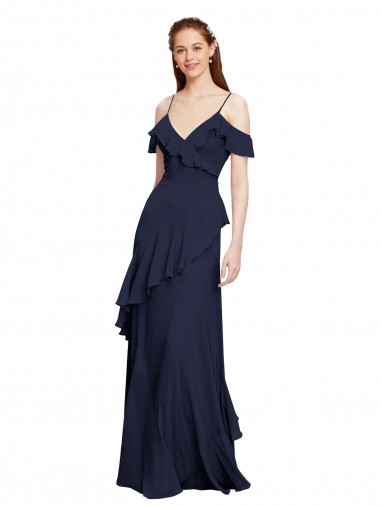 Shop Cascading Ruffles Long Chiffon Bridesmaid Dress with Cold Shoulder Ottawa