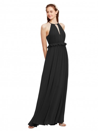 Shop Halter Neck Front Keyhole Chiffon Bridesmaid Dress with Shirred Waist Ottawa
