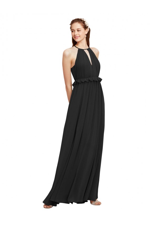 Shop Halter Neck Front Keyhole Chiffon Bridesmaid Dress with Shirred Waist Ottawa