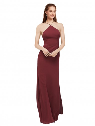 Shop High Halter Neck Long Chiffon Bridesmaid Dress with Low Scoop Back Ottawa