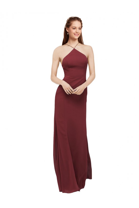 Shop High Halter Neck Long Chiffon Bridesmaid Dress with Low Scoop Back Ottawa