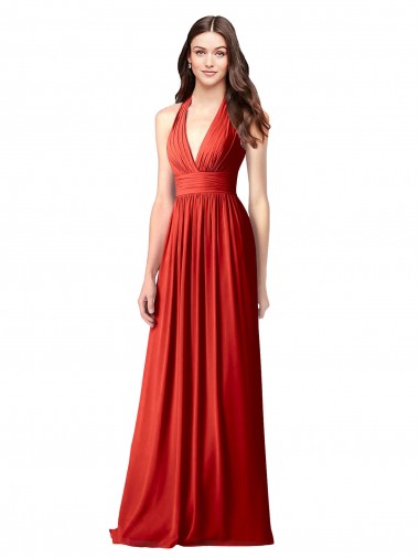 Shop Halter V-Neck A-Line Chiffon Bridesmaid Dress with Shirred Skirt Ottawa
