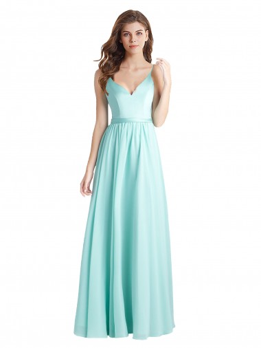 Shop Long V-Neck Chiffon Bridesmaid Dress with Satin Bodice Ottawa