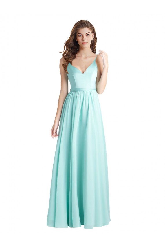 Shop Long V-Neck Chiffon Bridesmaid Dress with Satin Bodice Ottawa
