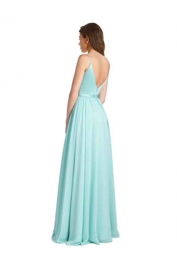 Shop Long V-Neck Chiffon Bridesmaid Dress with Satin Bodice Ottawa