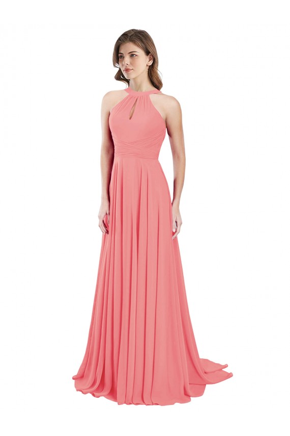 Shop Draped A-Line Chiffon Bridesmaid Dress with Halter Keyhole Neckline Ottawa