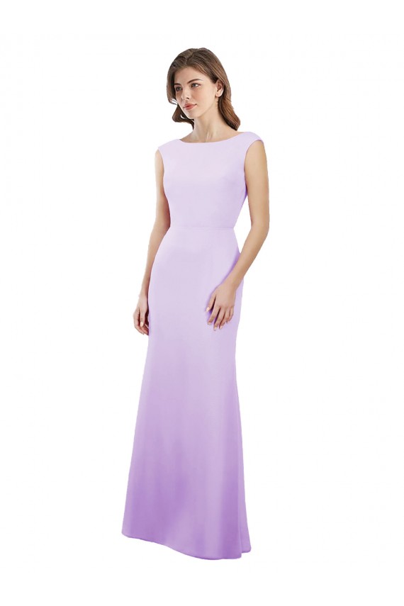 Shop Chiffon Column Bridesmaid Dress with High Round Neckline and Cap Sleeves Ottawa