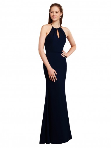 Shop Fluted Long Chiffon Bridesmaid Dress with Halter Neckline and Keyhole Ottawa