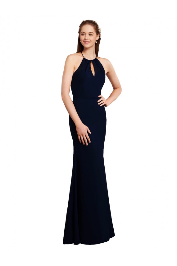 Shop Fluted Long Chiffon Bridesmaid Dress with Halter Neckline and Keyhole Ottawa