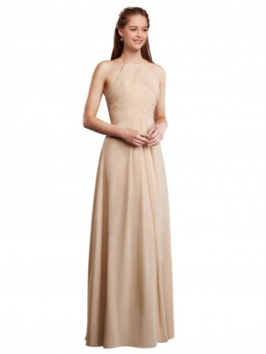 Shop Draped Halter Neck Long Chiffon Bridesmaid Dress with Tie Back Ottawa