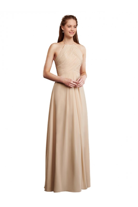 Shop Draped Halter Neck Long Chiffon Bridesmaid Dress with Tie Back Ottawa